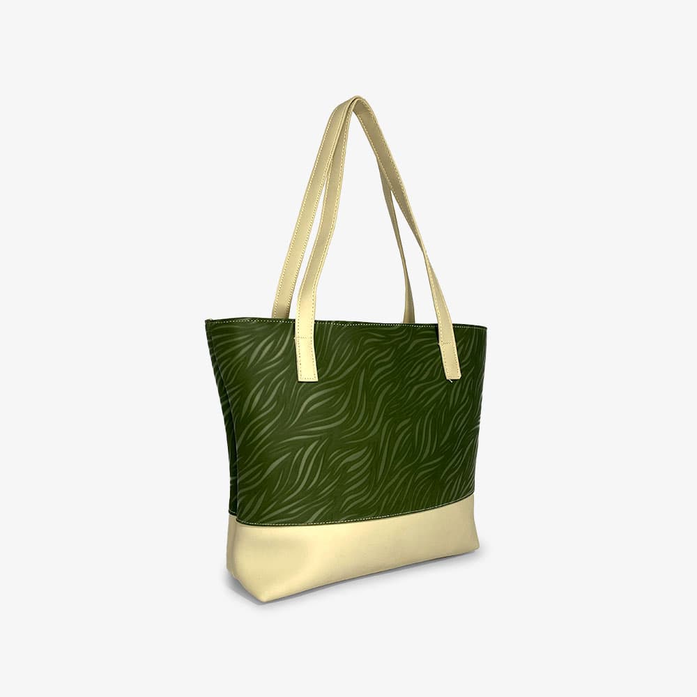 Color Blocked Green Tote Bag