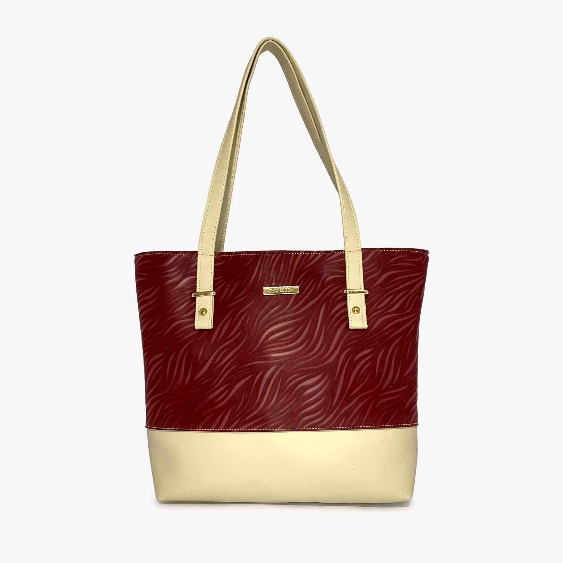 Maroon White Tote Bag