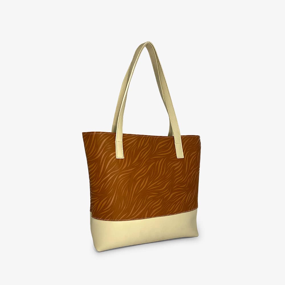 Color Blocked Brown Tote Bag