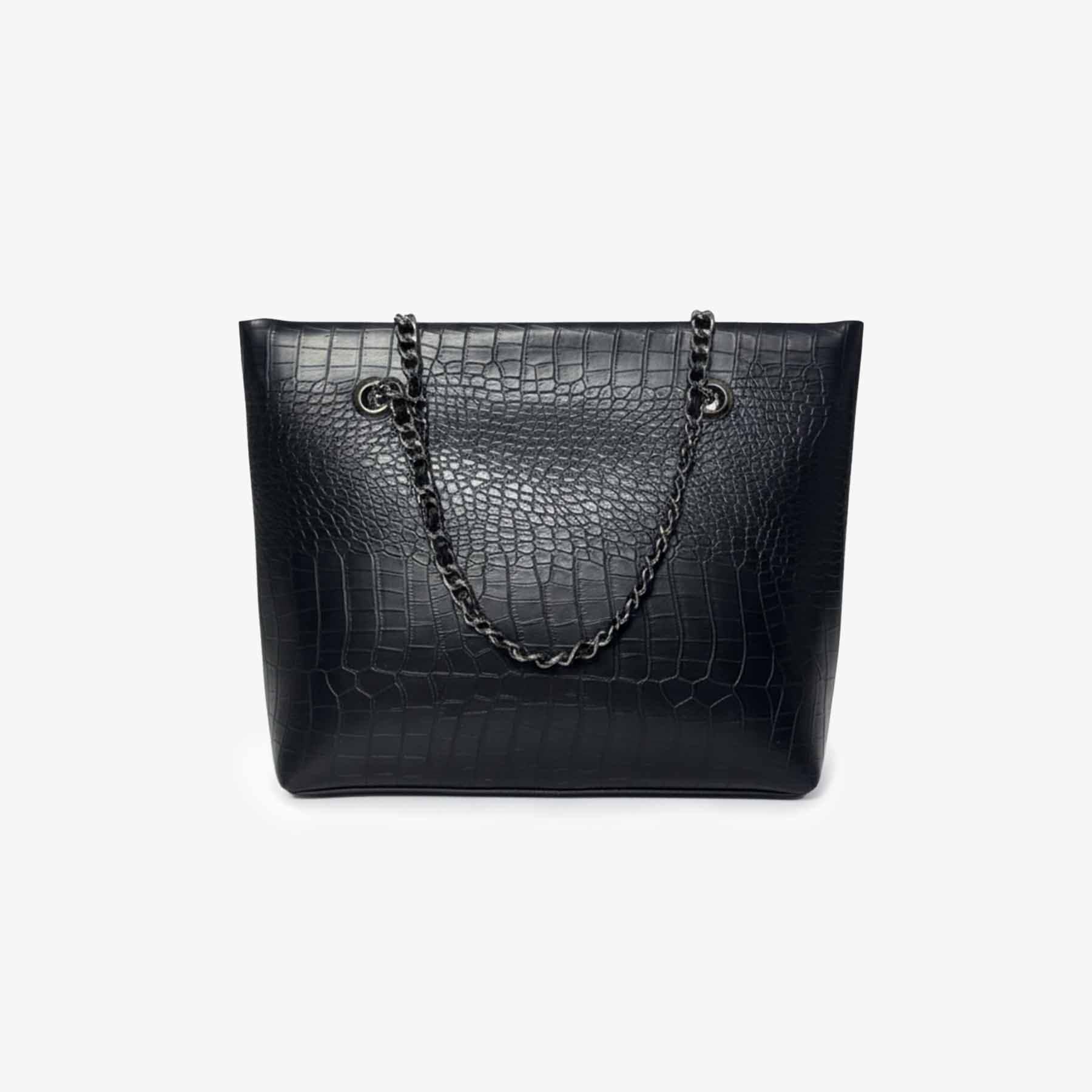 Premium Croco Leather Tote Bag Black
