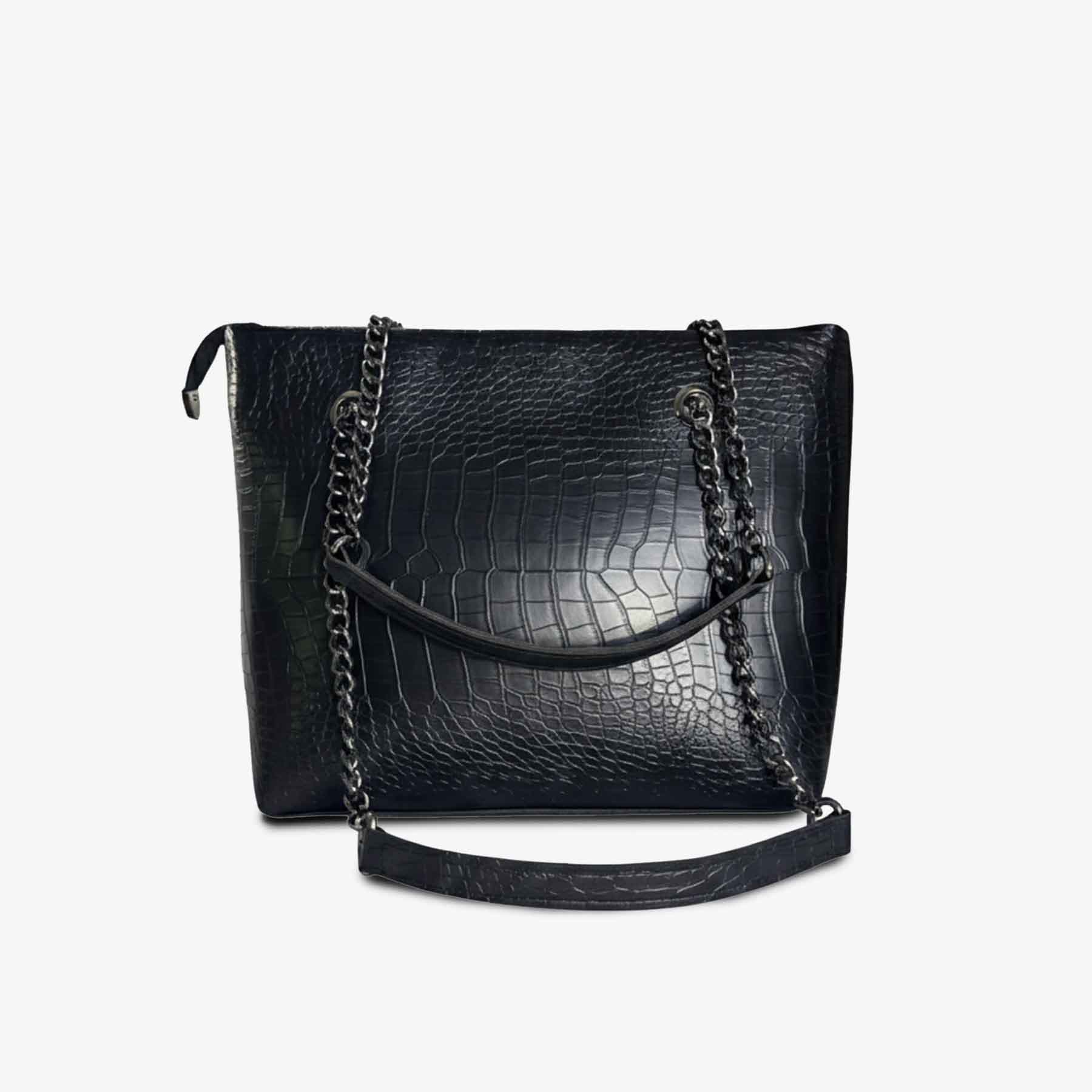 Premium Croco Leather Tote Bag Black