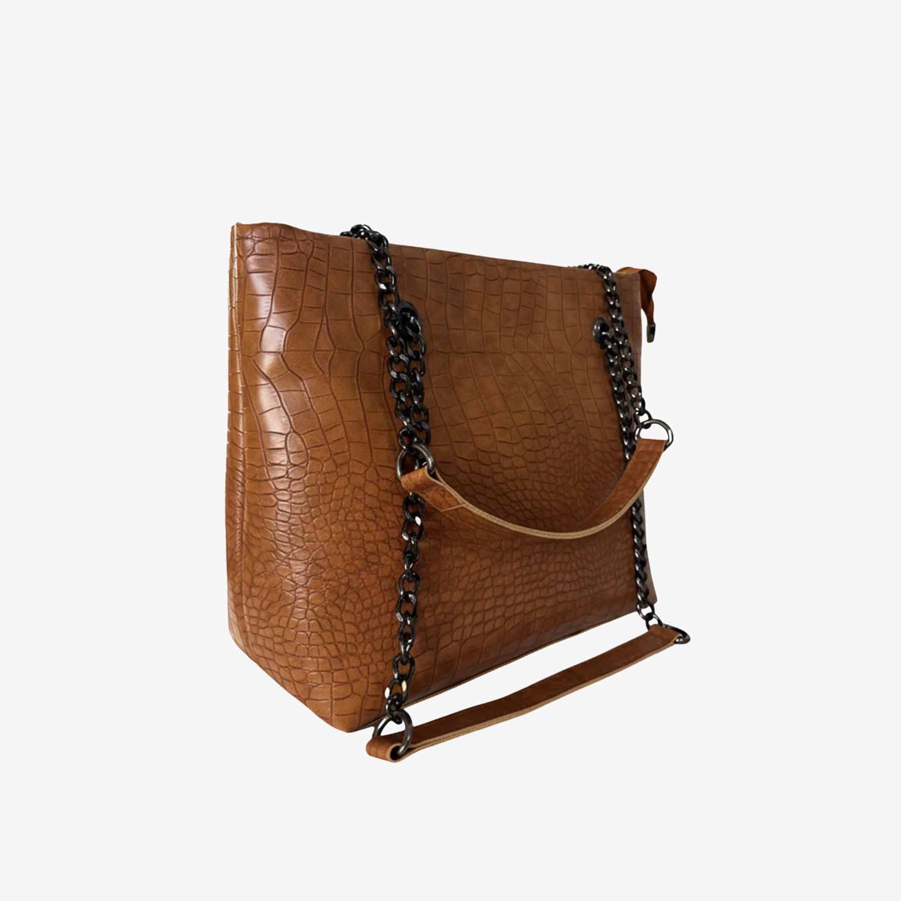 Premium Croco Leather Tote Bag Light Brown
