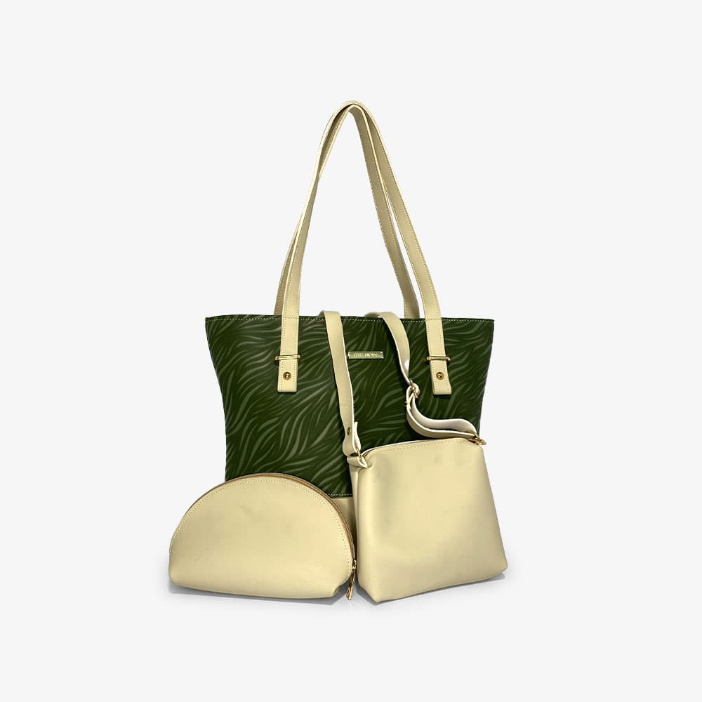 Color Blocked Green Tote Bag