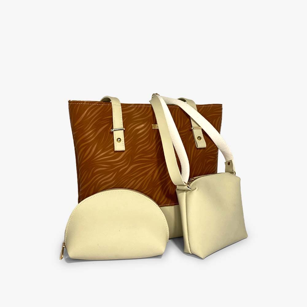 Color Blocked Brown Tote Bag