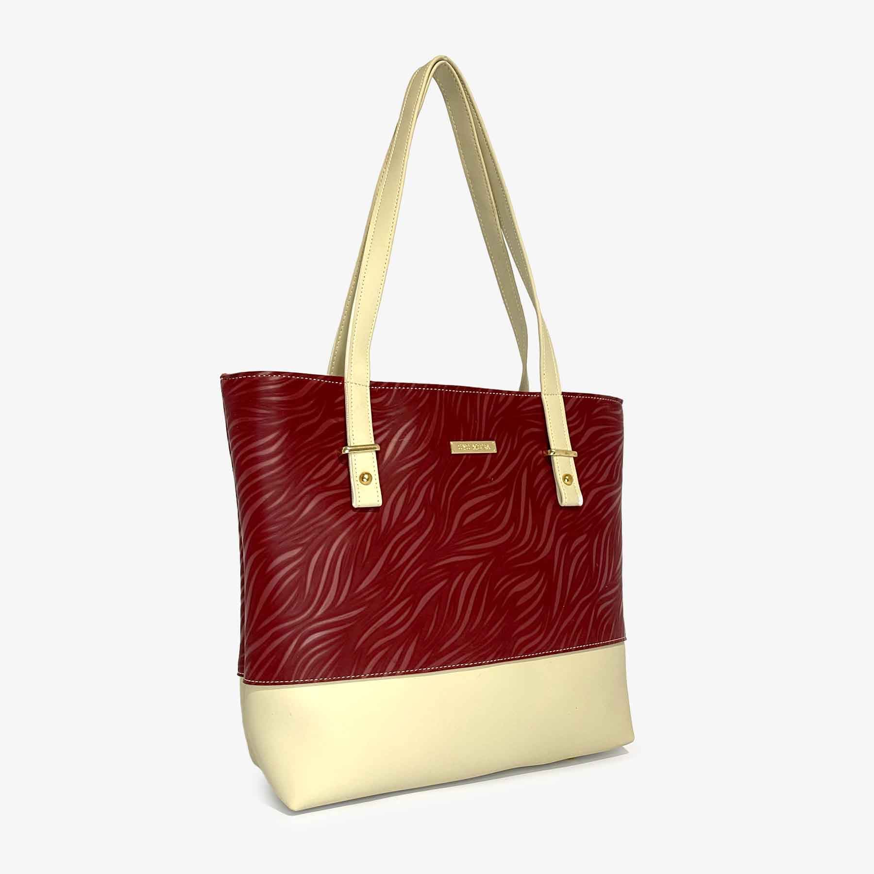 Maroon White Tote Bag