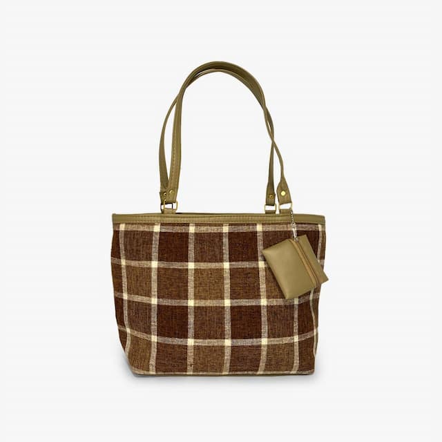 Zenve Check Pattern Tote Bag Brown