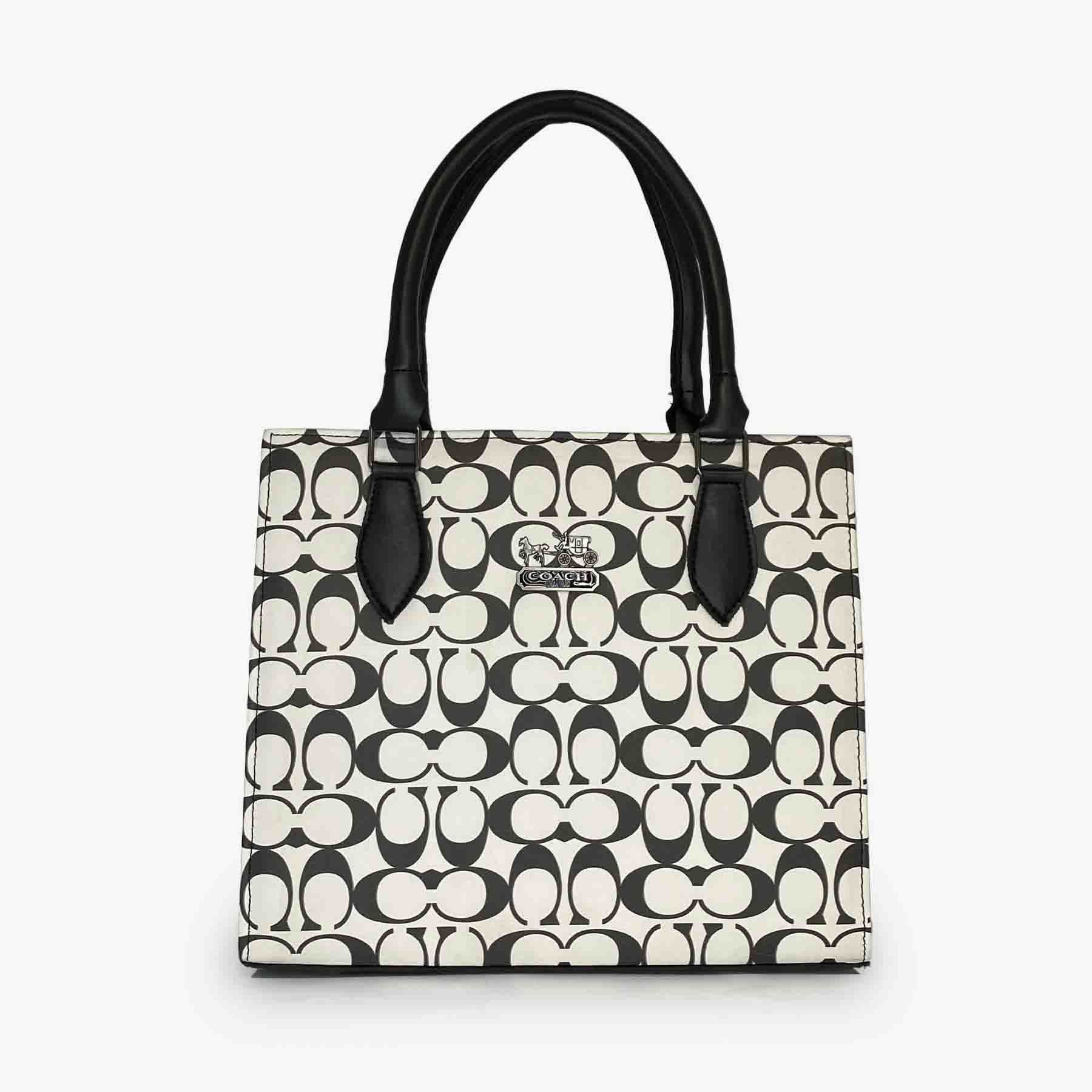 Coach White Black Tote Bag