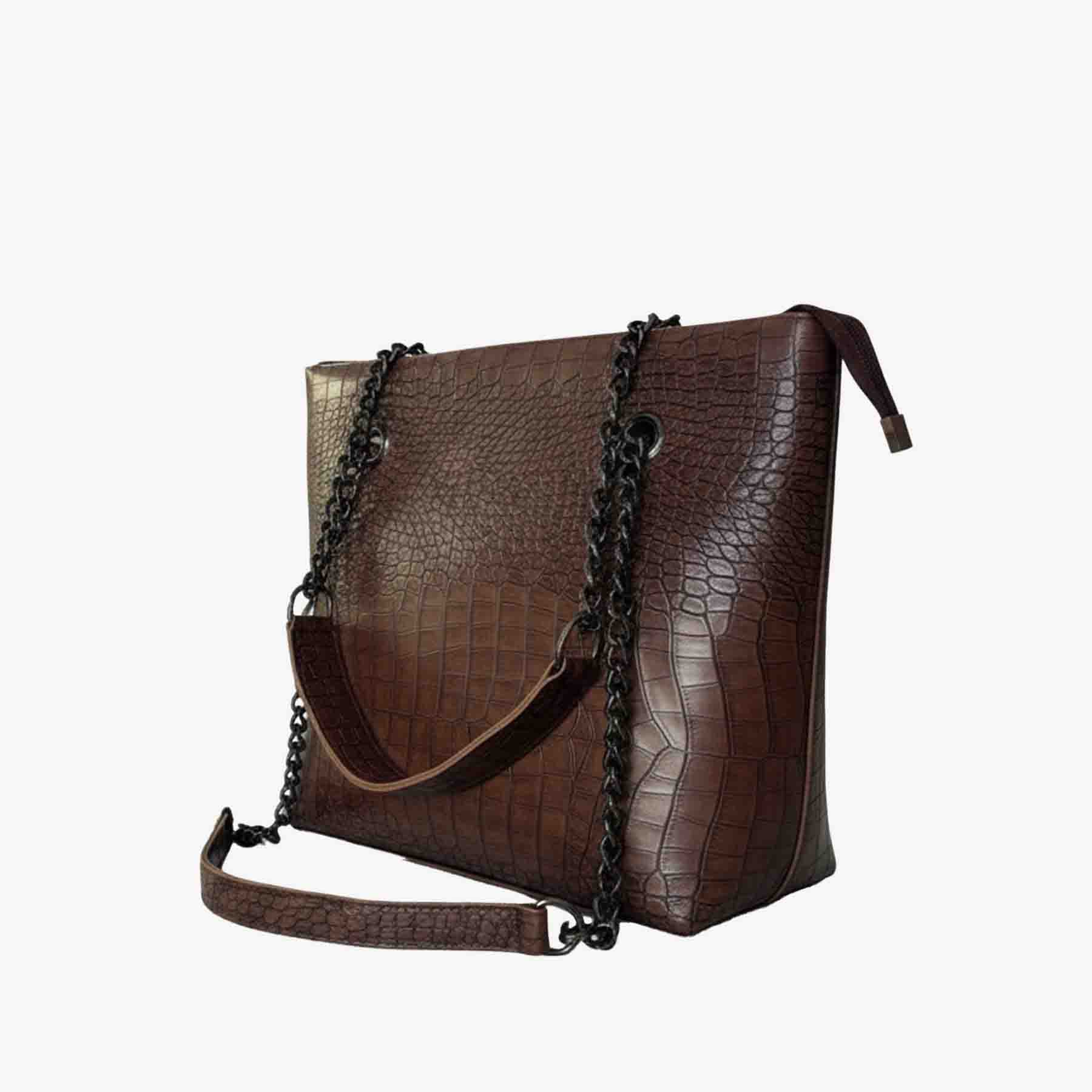 Premium Croco Leather Tote Bag Dark Brown
