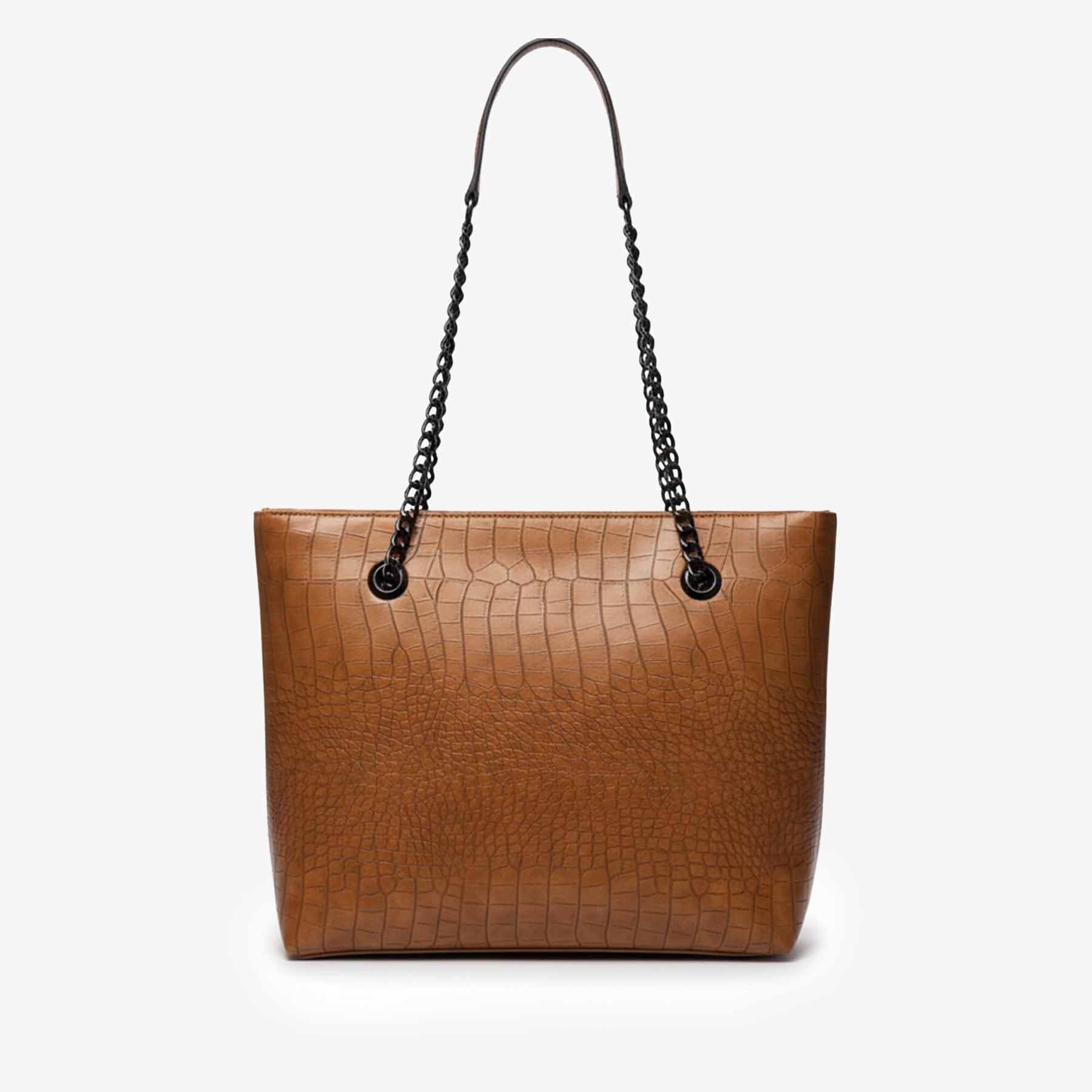 Premium Croco Leather Tote Bag Light Brown