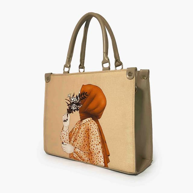 Hijab Girl Tote Bag Beige